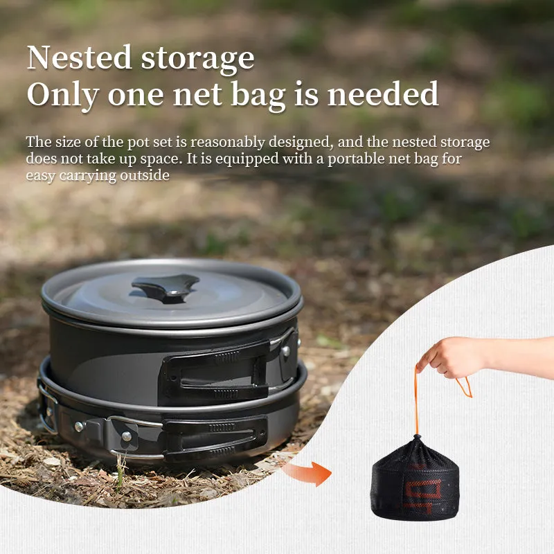 1-3 Person Camping Cookware Set: Light, Portable Pot & Pan in Carrying Bag, Ideal for Outdoor Trips