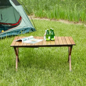 1-Piece Folding Outdoor Table,Lightweight Aluminum Roll-up Rectangular Table for Indoor, Outdoor Camping, Picnics,Beach,Backyard, BBQ, Party, Patio, Brown