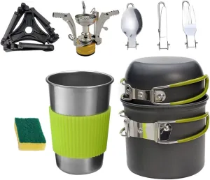 1 Set Aluminum Alloy Camping Cookware Set 2-Person Outdoor Cooking Kit Portable Stove Silverware Insulated Handle for Camping Hiking and Backpacking