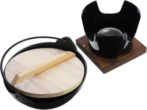 1 set Camping Hiking Cookware Cast Pot with Stove Base Non Stick Lightweight for Outdoor Picnics Ramen Soups and More
