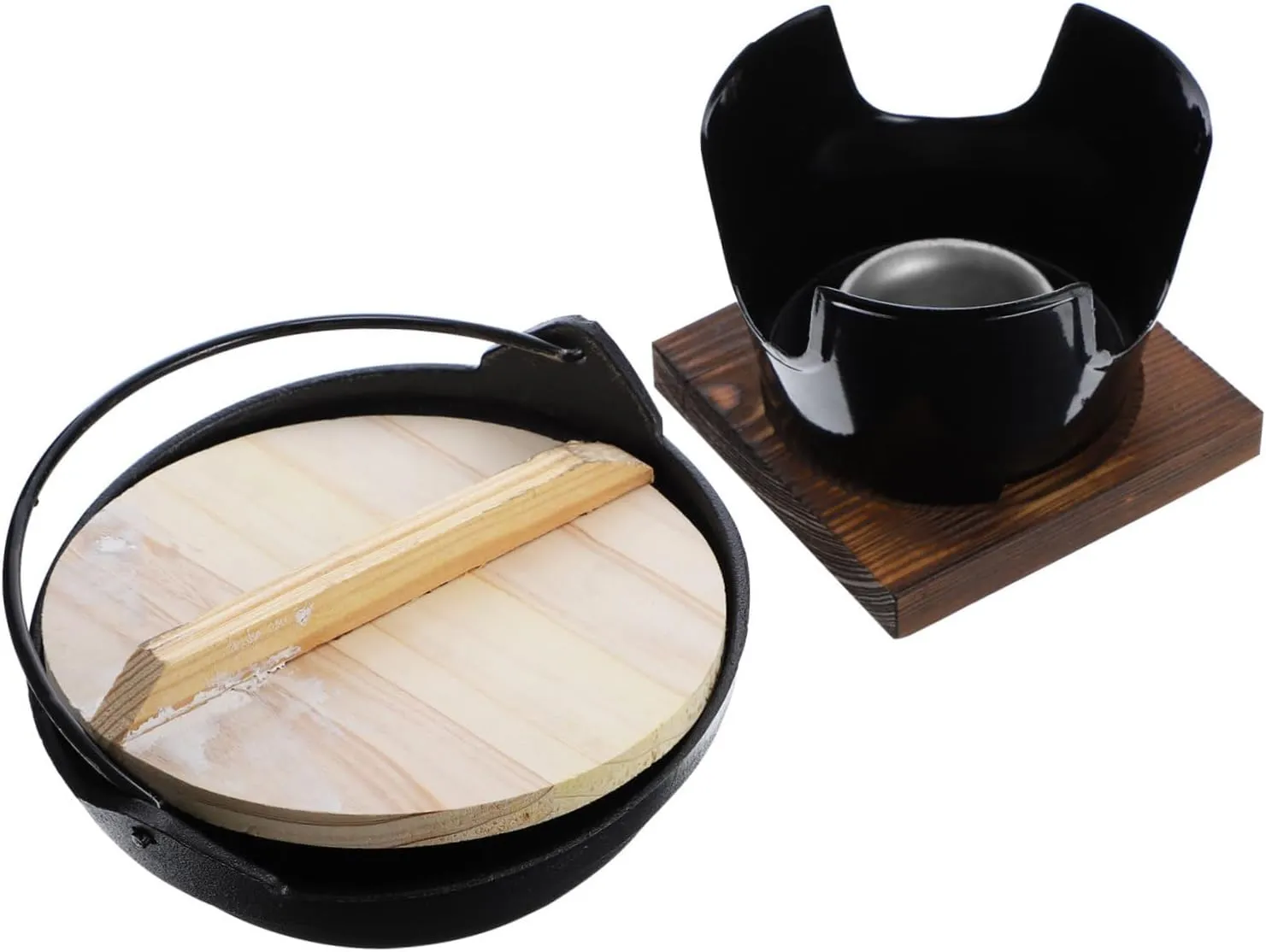 1 set Camping Hiking Cookware Cast Pot with Stove Base Non Stick Lightweight for Outdoor Picnics Ramen Soups and More