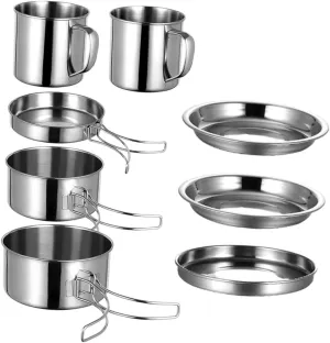 1 Set Picnic Cookware Kit Portable Camping Travel Picnic Cookware Hiking Cooking Tool Outdoor Cooking Tool Outdoor Cooking Supplies Silver Stainless Steel