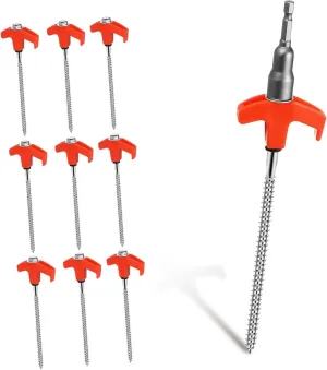 10 Pcs Heavy Duty Camping Tent Stakes with Rotating Head Threaded Screw Lightweight and Durable Tent Pegs for Secure Outdoor Use