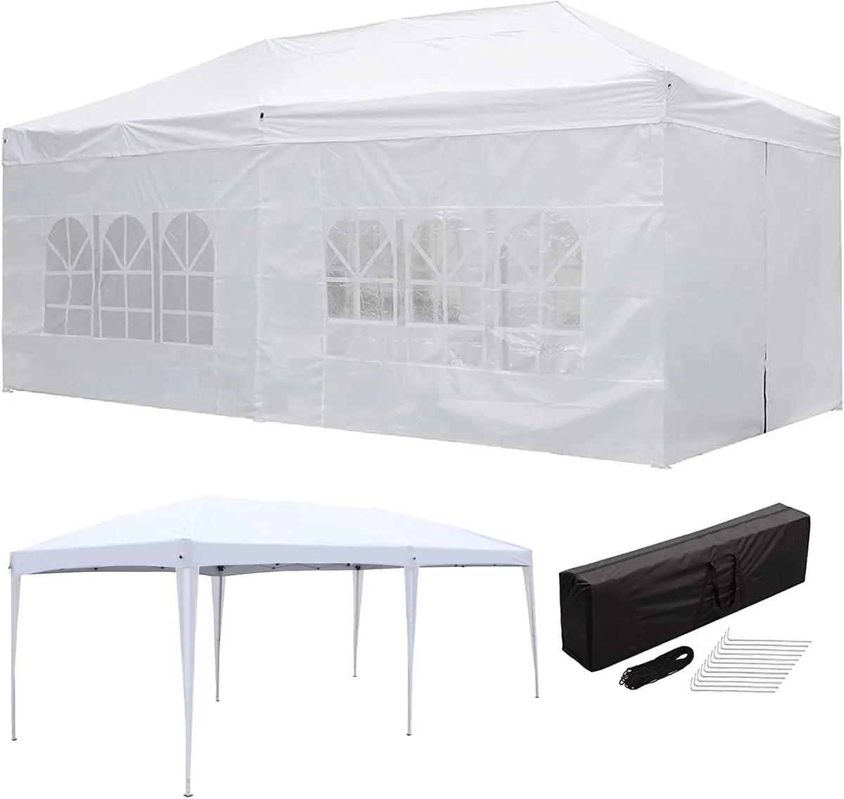 10' x 20' Pop Up Canopy Tent Instant Outdoor Canopy Shelter w/ 1-Button Push, Carry Bag, 6 Walls and 2 Doors, Heavy Duty Outdoor Tents Wedding Party Tent UV Blocking and Waterproof (White)