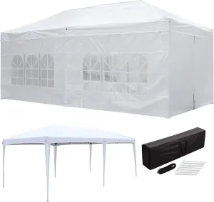 10' x 20' Pop Up Canopy Tent Instant Outdoor Canopy Shelter w/ 1-Button Push, Carry Bag, 6 Walls and 2 Doors, Heavy Duty Outdoor Tents Wedding Party Tent UV Blocking and Waterproof (White)