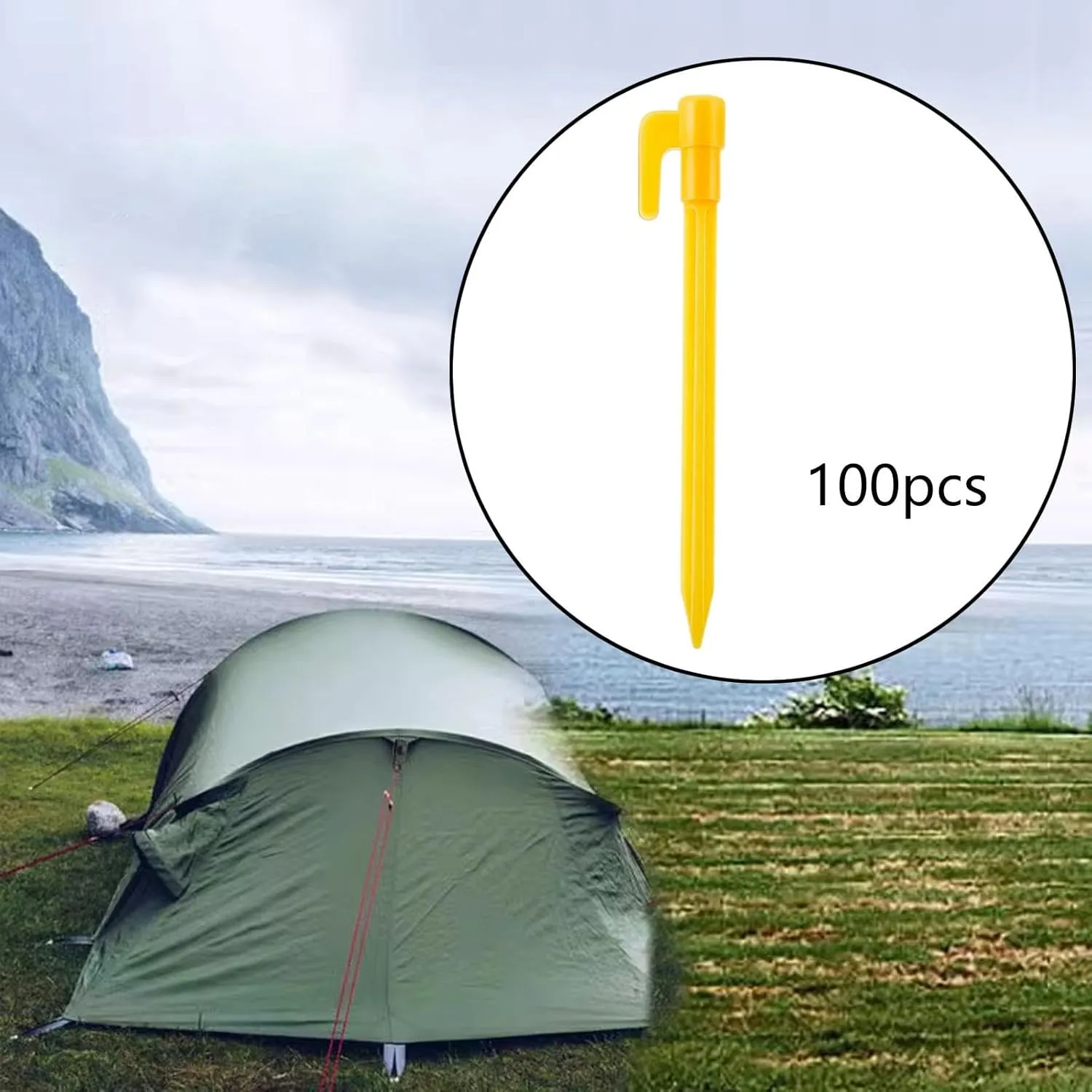 100x Tent Stakes Ground Pegs Anchor, Practical, Lightweight Camping Stakes Portable for Canopy Awning Shelter Backyard Hiking, Style D