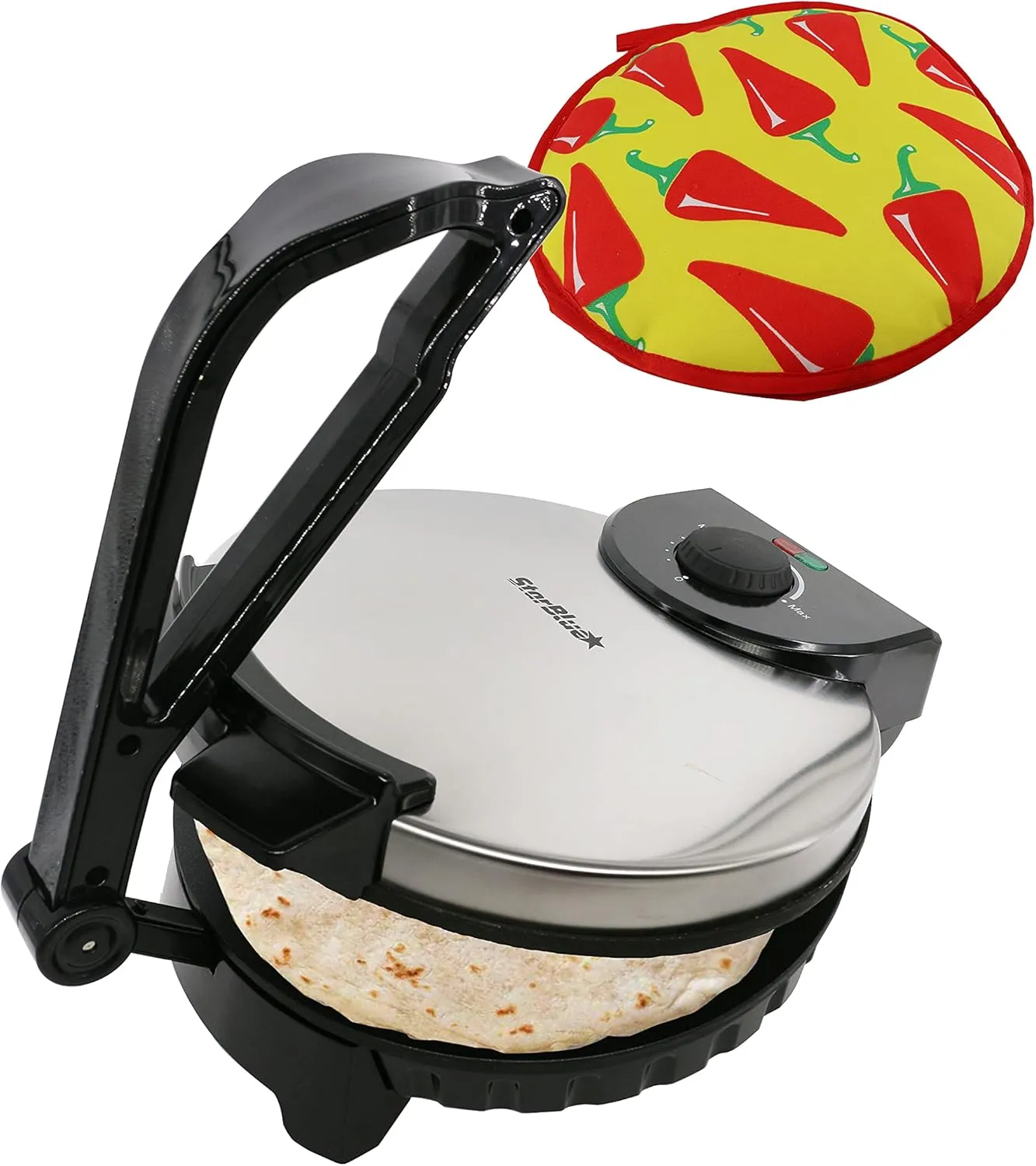 10inch Roti Maker by StarBlue with FREE Roti Warmer - The automatic Stainless Steel Non-Stick Electric machine to make Indian style Chapati, Tortilla, Roti AC 120V 50/60Hz 1200W