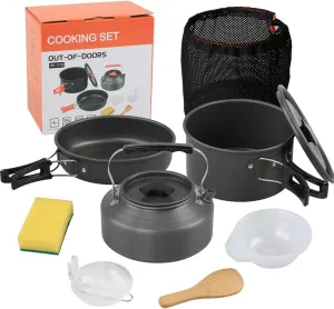 10Pcs Camping Cooking Set, Aluminium Alloy Non-stick Camping Pots and Pans with Handle, Portable Stackable Camping Cookware with Mesh Bag for Outdoor Camping Hiking Picnic Camping Pots and Pans Set