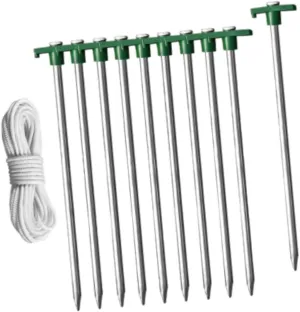 10Pcs Tent Stakes Camping Tent Pegs Tent Nails Lightweight Ground Anchors with Ropes for Hiking Swing Tarp Yard Hammock