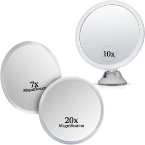 10X Magnifying Makeup Mirror- Suction Cup Cosmetic Mirror for Vanity, Bathroom, and Travel (Round) & 20X/7X Magnifying Mirror Set Combo with 3 Suction Cups Each - Compact & Travel Ready (Glass) Bundle