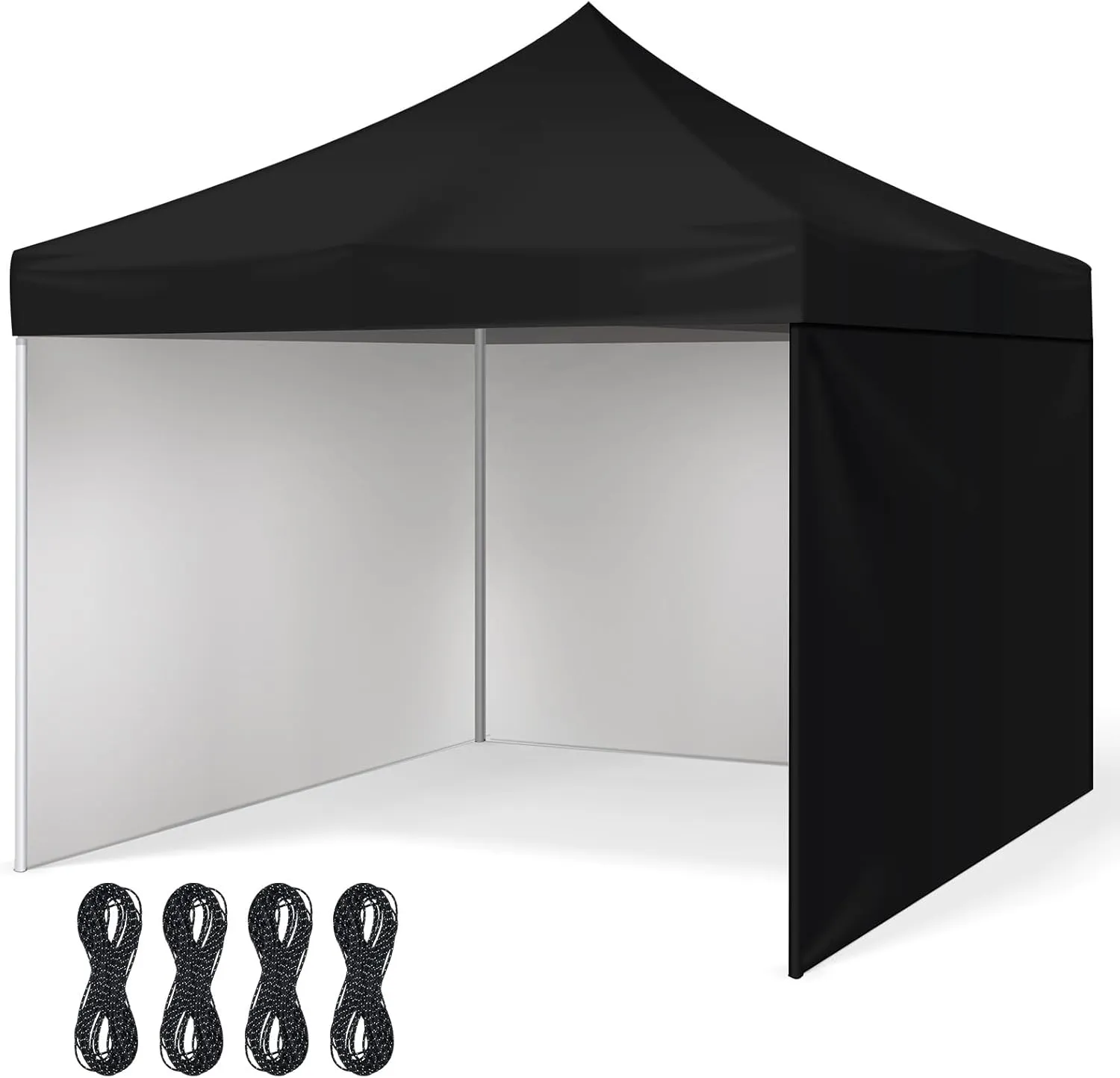 10x10 Canopy Replacement Top Cover Top with Removable Tent Sidewalls Pop up Canopy Tent Cover with Ropes Waterproof Sunshade for Outdoor Patio Camping(4 Piece,Black)