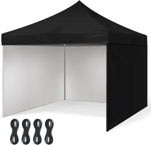 10x10 Canopy Replacement Top Cover Top with Removable Tent Sidewalls Pop up Canopy Tent Cover with Ropes Waterproof Sunshade for Outdoor Patio Camping(4 Piece,Black)