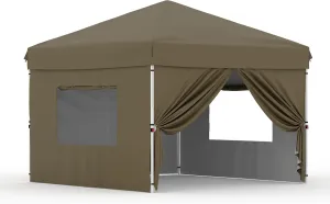 10x10 Pop Up Canopy Tent Outdoor Canopy with 4 Removable Sidewalls One-Person Set Up Heavy Duty Commercial Instant Tent Shelter-Brown