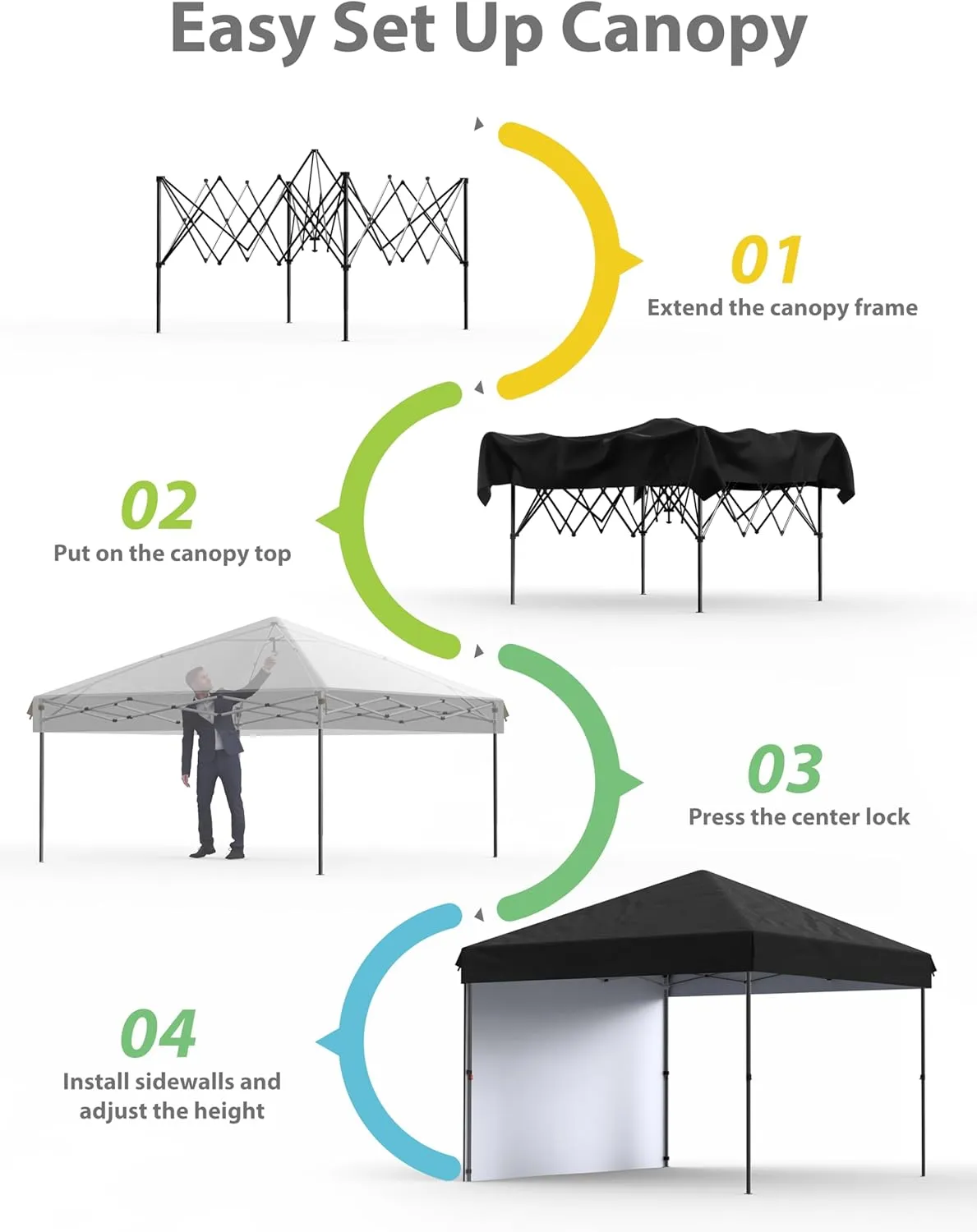 10'x10' Pop up Canopy Tent with 1 Sidewall, Waterproof Instant Tent with 210D Silver Coated Fabric, Portable Canopy Shelter with Wheeled Bag, 4 Sandbags, 4 Stakes & 4 Ropes, Black