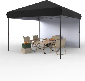 10'x10' Pop up Canopy Tent with 1 Sidewall, Waterproof Instant Tent with 210D Silver Coated Fabric, Portable Canopy Shelter with Wheeled Bag, 4 Sandbags, 4 Stakes & 4 Ropes, Black