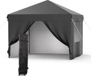 10x10 Pop Up Canopy with 4 Removable Sidewalls and Windows, 3 Adjustable Heights Commercial Shelter, Portable Enclosed Instant Tent with Wheeled Carry Bag, Waterproof Outdoor Gazebo,Black