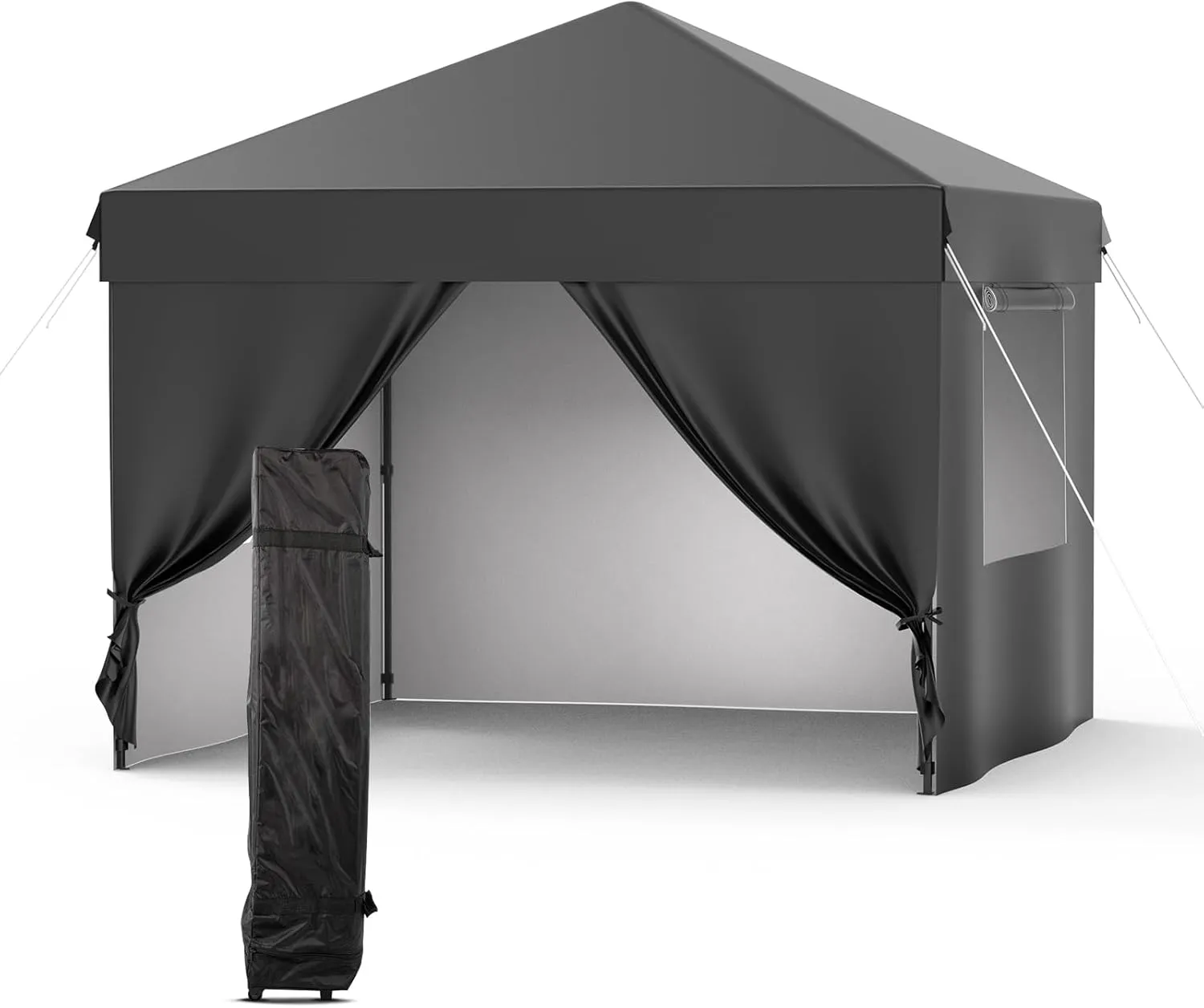 10x10 Pop Up Canopy with 4 Removable Sidewalls and Windows, 3 Adjustable Heights Commercial Shelter, Portable Enclosed Instant Tent with Wheeled Carry Bag, Waterproof Outdoor Gazebo,Black