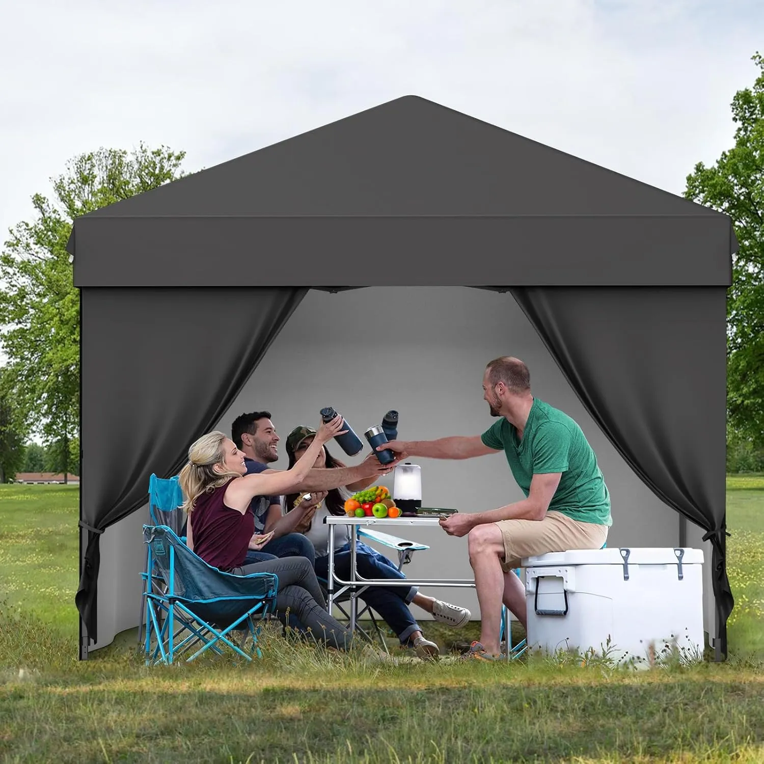10x10 Pop Up Canopy with 4 Removable Sidewalls and Windows, 3 Adjustable Heights Commercial Shelter, Portable Enclosed Instant Tent with Wheeled Carry Bag, Waterproof Outdoor Gazebo,Black