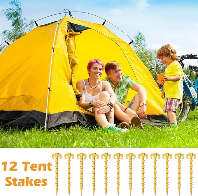 12 Pack Tent Stakes, Stakes for Inflatables, 7.5 inch Heavy Duty Spiral Design Outdoor Tent Stakes, Ground Stakes Ground Anchors Pegs, Yard Lawn Pegs Anchor for Canopy, Camping, Hiking, Beach