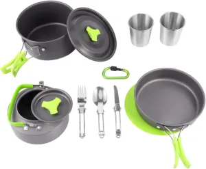 12-pc Aluminum Camping Pot Cookware Cutlery Utensil Set Portable BBQ Accessories Easy to Carry