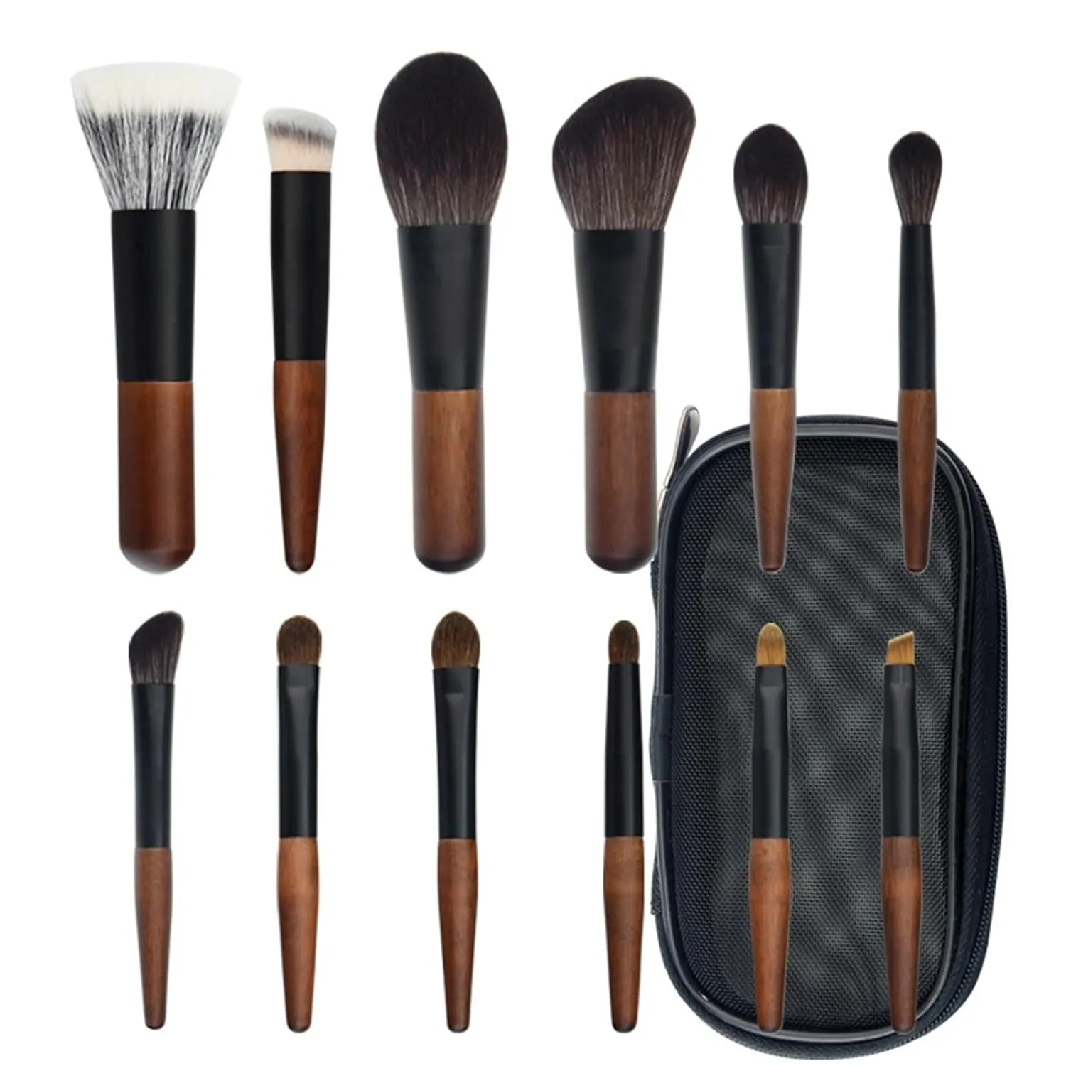 12 Pcs Mini Makeup Brush Set - Soft Fibre Hair Eyeshadow & Contour Brushes with Wooden Handle and Aluminum Ferrule(B)