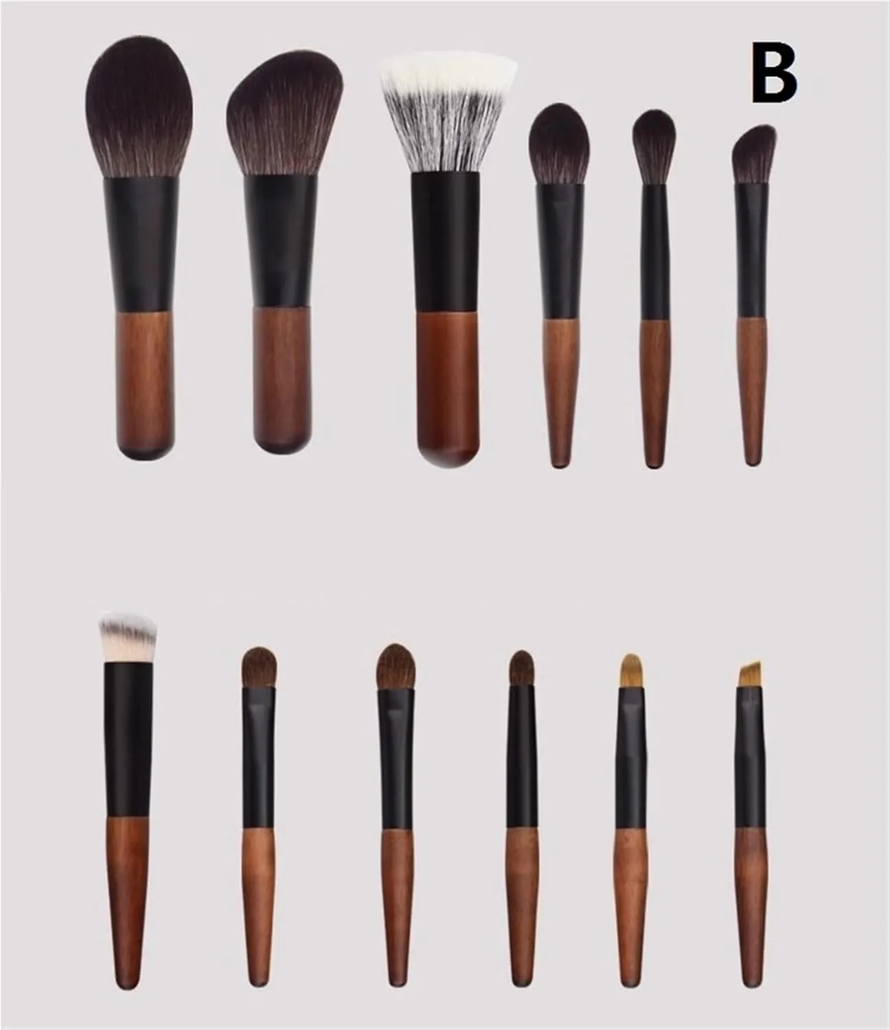 12 Pcs Mini Makeup Brush Set - Soft Fibre Hair Eyeshadow & Contour Brushes with Wooden Handle and Aluminum Ferrule(B)
