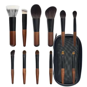 12 Pcs Mini Makeup Brush Set - Soft Fibre Hair Eyeshadow & Contour Brushes with Wooden Handle and Aluminum Ferrule(B)