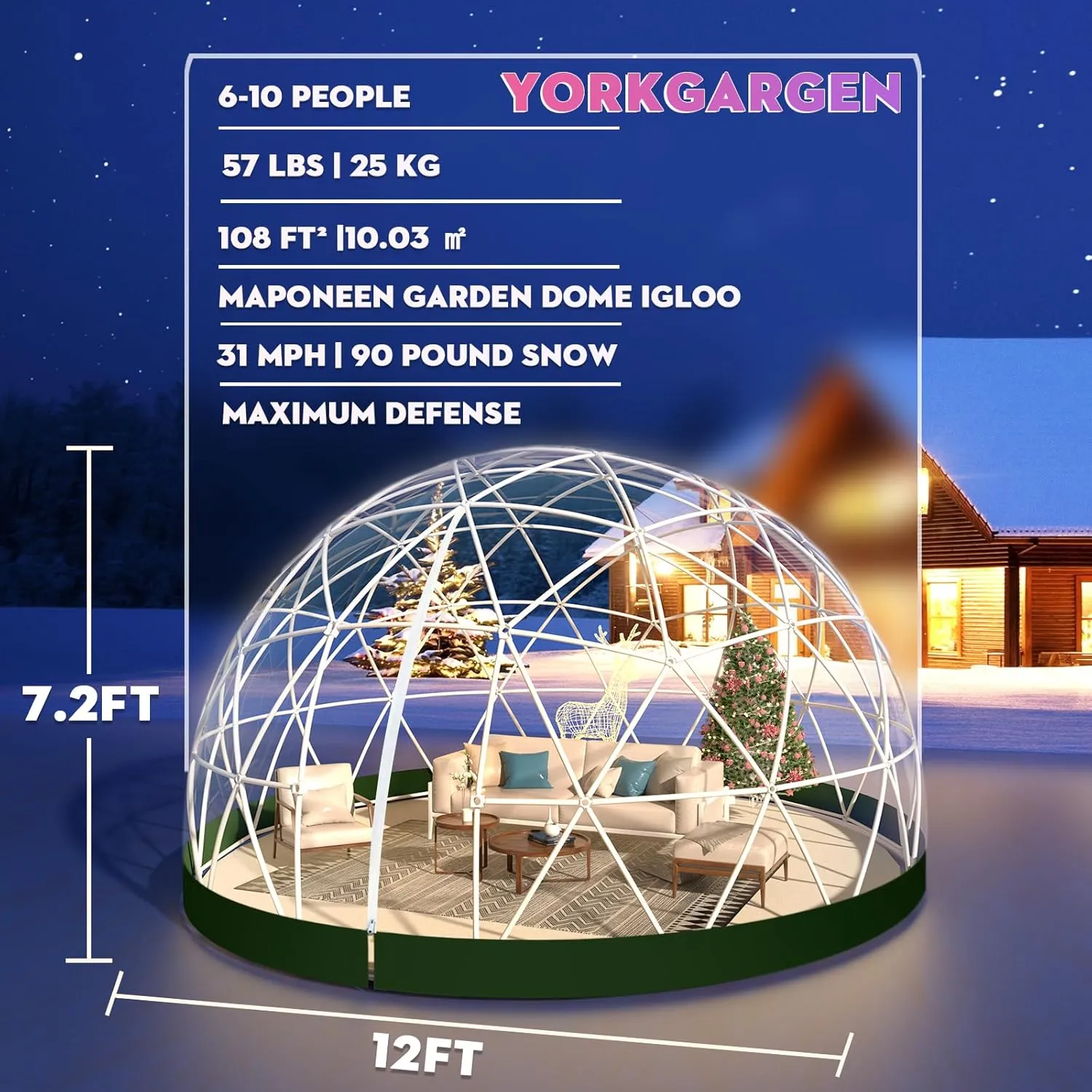 12*7.2FT Garden Dome Igloo - Outdoor PVC Bubble Tent for 4-8 Person, Greenhouse With Window, Waterproof Clear Tent Suitable for Camping, Party, Wedding