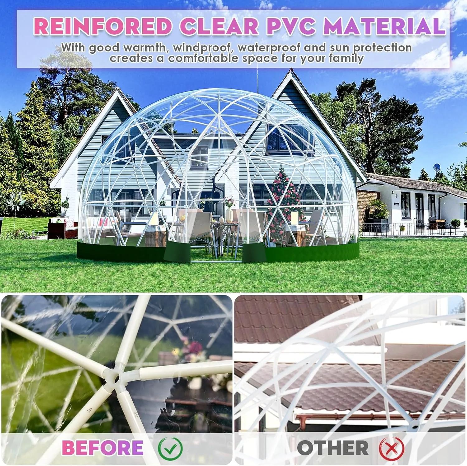 12*7.2FT Garden Dome Igloo - Outdoor PVC Bubble Tent for 4-8 Person, Greenhouse With Window, Waterproof Clear Tent Suitable for Camping, Party, Wedding