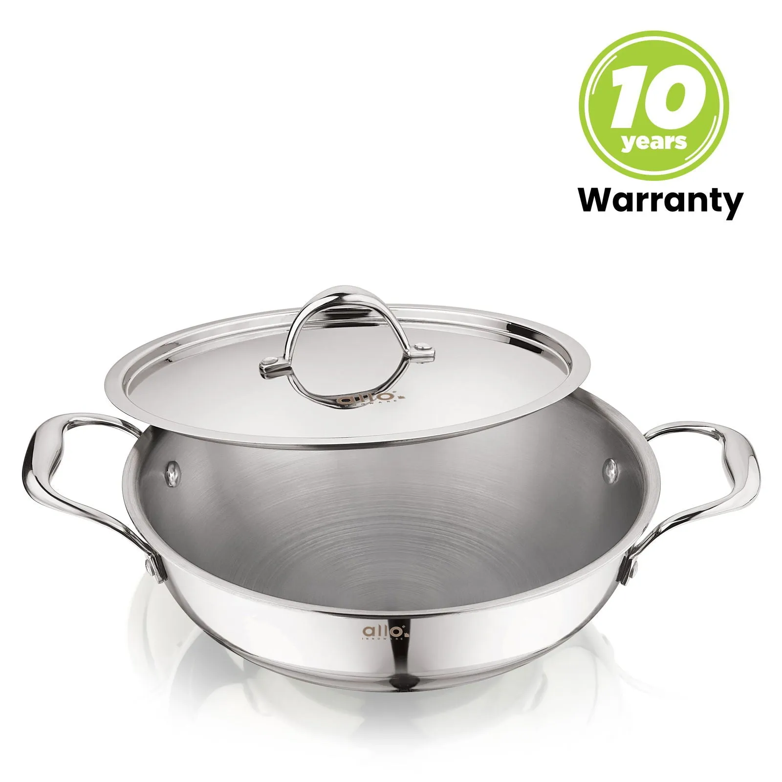 1.2L Allo CookSafe TriPly Kadhai | Stainless Steel | With Stainless Steel Lid | Induction Friendly | Naturally Non-stick | 18cm