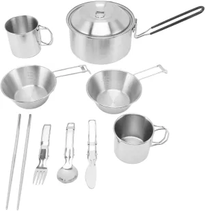 13 Pcs Camping Cookware Mess Kit, Stainless Steel Kitchen Cookware Campfire Cooking Pots Set with Handles, Portable Outdoor Cookware for Camping Backpacking Hiking Outdoor Cooking and Picnic