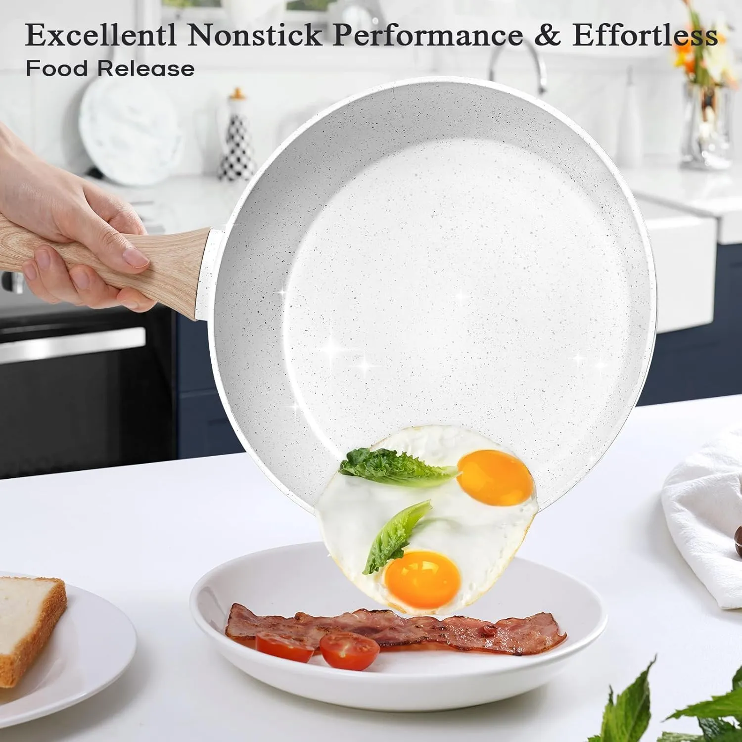 13 Pcs Pots and Pans Set Non Stick Kitchen Cookware Sets Nonstick Induction Cookware Non-toxic White Granite Cooking Tools with Stay-Cool Handles, Silicone Tools (PFOS/PFOA Free)