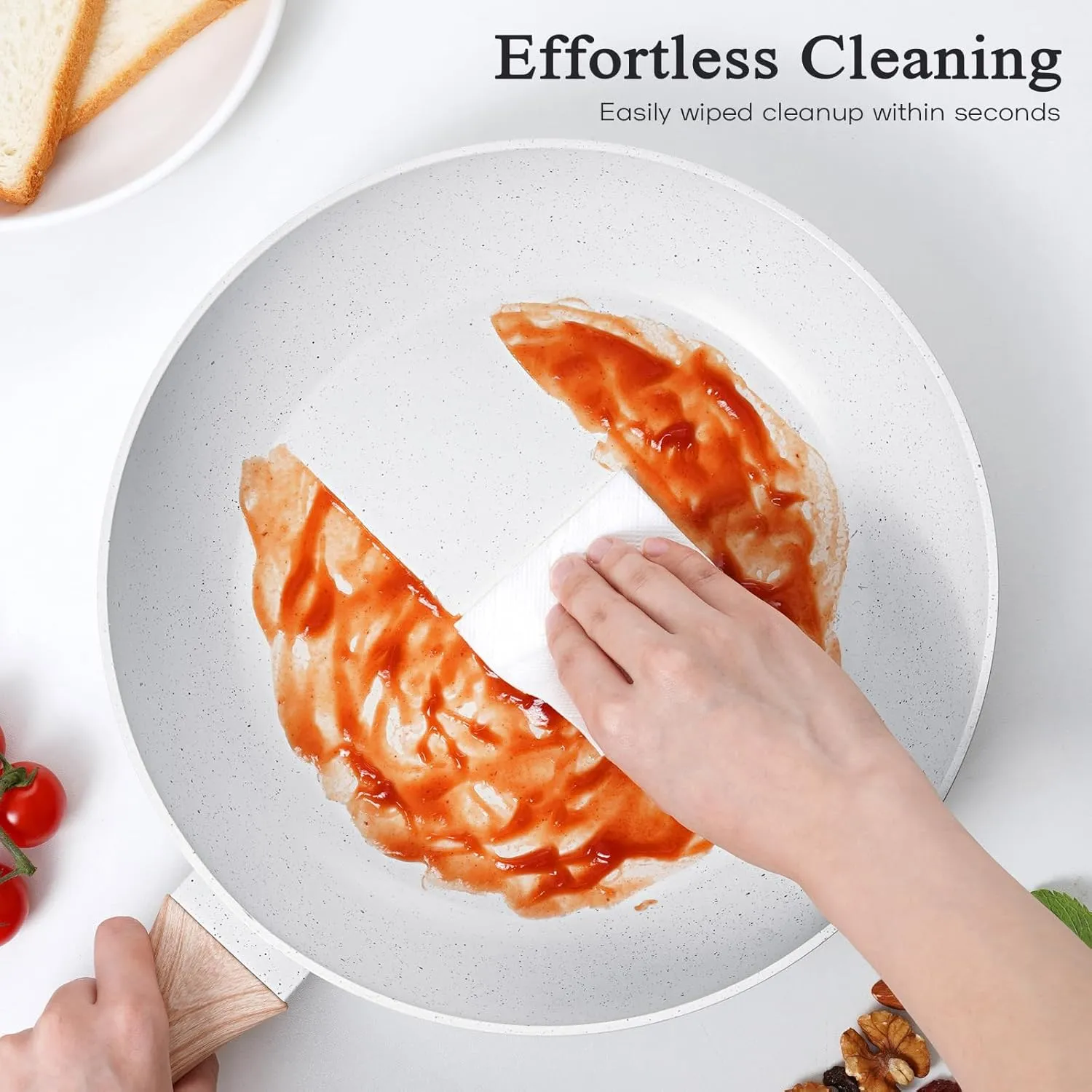 13 Pcs Pots and Pans Set Non Stick Kitchen Cookware Sets Nonstick Induction Cookware Non-toxic White Granite Cooking Tools with Stay-Cool Handles, Silicone Tools (PFOS/PFOA Free)
