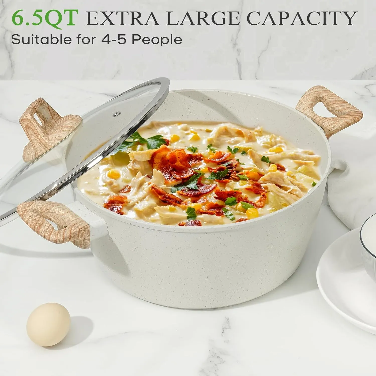 13 Pcs Pots and Pans Set Non Stick Kitchen Cookware Sets Nonstick Induction Cookware Non-toxic White Granite Cooking Tools with Stay-Cool Handles, Silicone Tools (PFOS/PFOA Free)