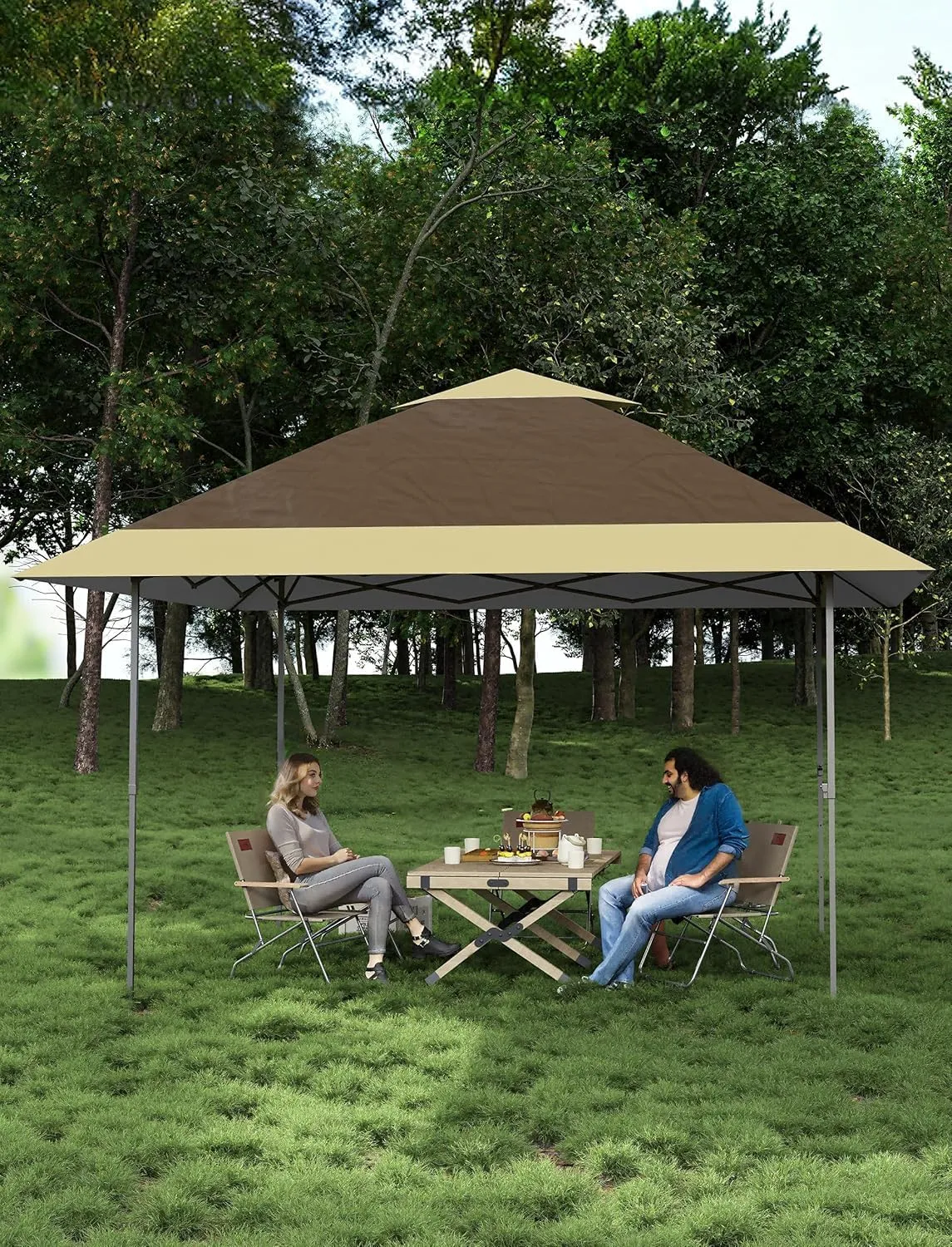 13 X 13FT Pop Up Gazebo,Outdoor Patio Gazebo,Outdoor Canopy Tent,Backyard Tent for Party, Wedding, Outdoor Dining, Patio, Backyard(Khaki Light Khaki)