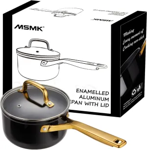 1.5 QT Enamel Black Sauce Pan with Lid, MSMK Designed Enamel Exterior Coating Withstand High Temperature And Fade Resistance, Pfoa Fre, Burnt Also Non Stick, Oven Safe, Dishwasher Safe