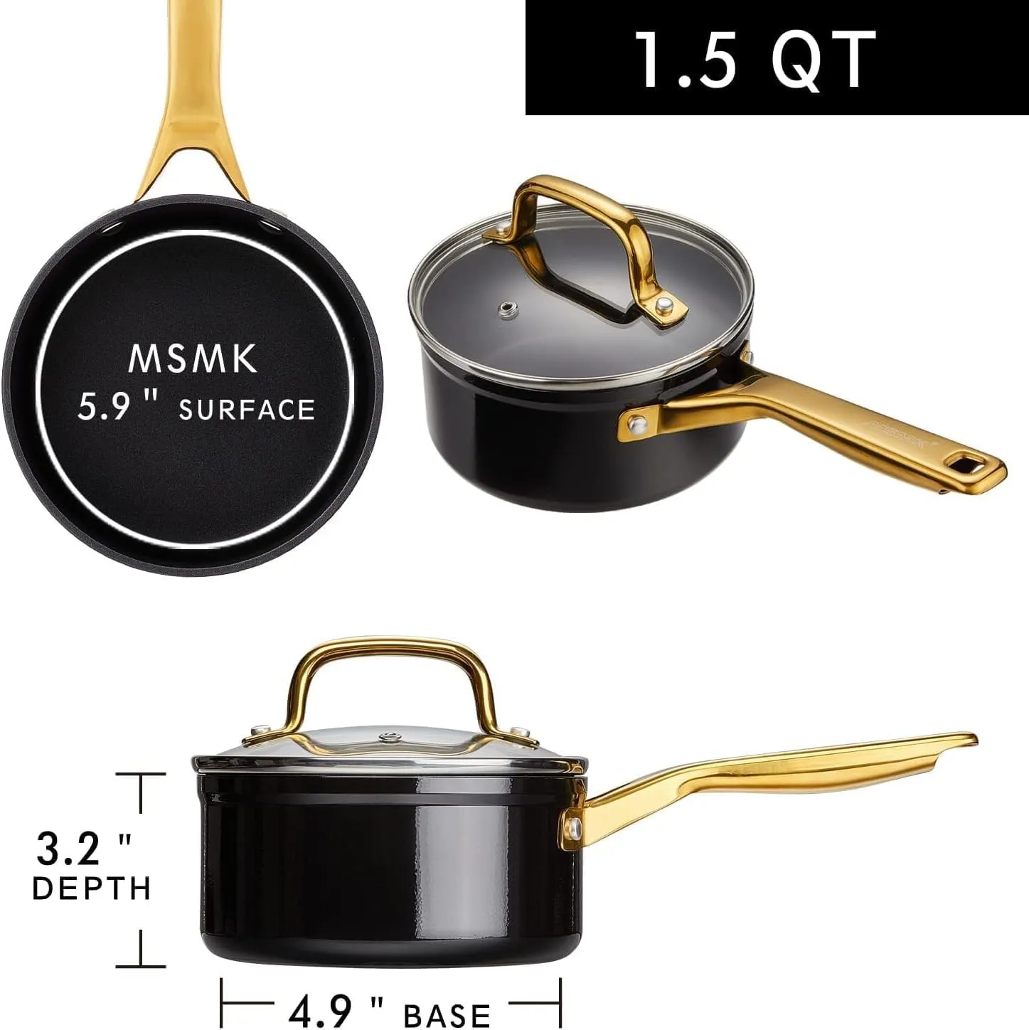1.5 QT Enamel Black Sauce Pan with Lid, MSMK Designed Enamel Exterior Coating Withstand High Temperature And Fade Resistance, Pfoa Fre, Burnt Also Non Stick, Oven Safe, Dishwasher Safe