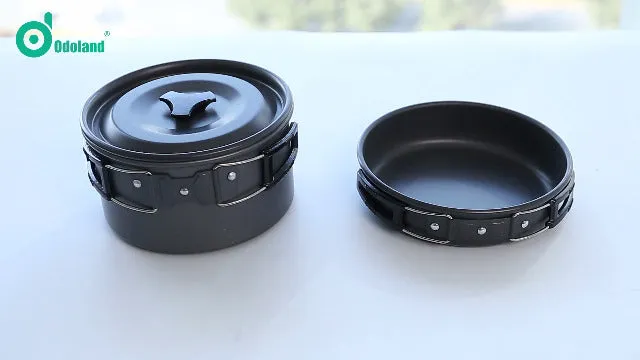 15pcs Camping Cookware Mess Kit,Non-Stick Lightweight Pots Pan Set w/ Stainless Steel Cups