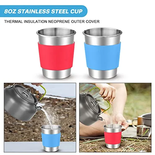 15pcs Camping Cookware Mess Kit,Non-Stick Lightweight Pots Pan Set w/ Stainless Steel Cups
