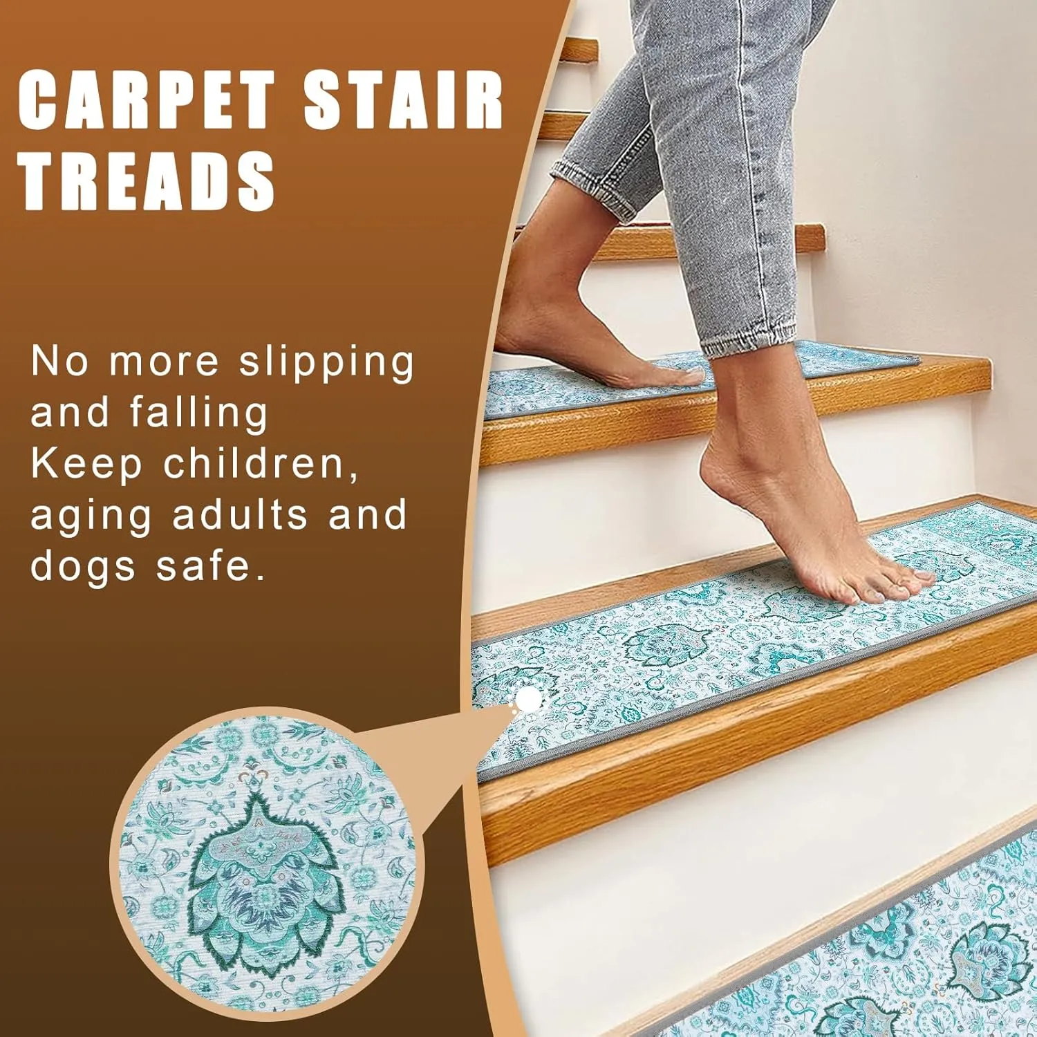 15Pcs Stair Treads for Wooden Steps Indoor with Self Adhesive, 8"x30" Non Slip Stair Treads Stair Carpet Runner, Resistant Indoor Runner for Kids、Elders and Pets, Blue