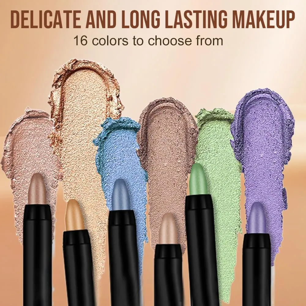 16 Color Highlighter Eyeshadow Pencil, 2025 New Eyeshadow Stick Set, Long-Lasting Glitter Eye shadow for Party, Cream Eye shadow Eyeliner Portable Eye Crayon for Women (Silver gray)