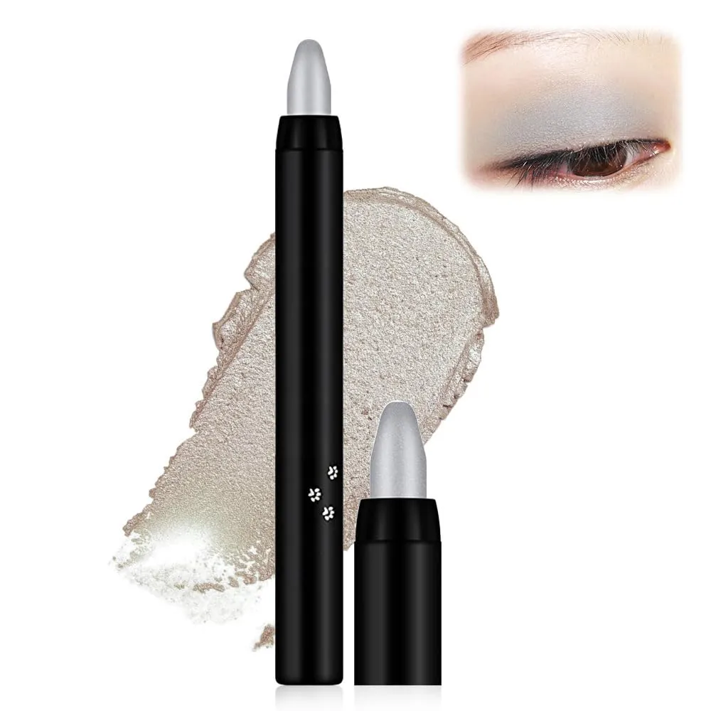 16 Color Highlighter Eyeshadow Pencil, 2025 New Eyeshadow Stick Set, Long-Lasting Glitter Eye shadow for Party, Cream Eye shadow Eyeliner Portable Eye Crayon for Women (Silver gray)