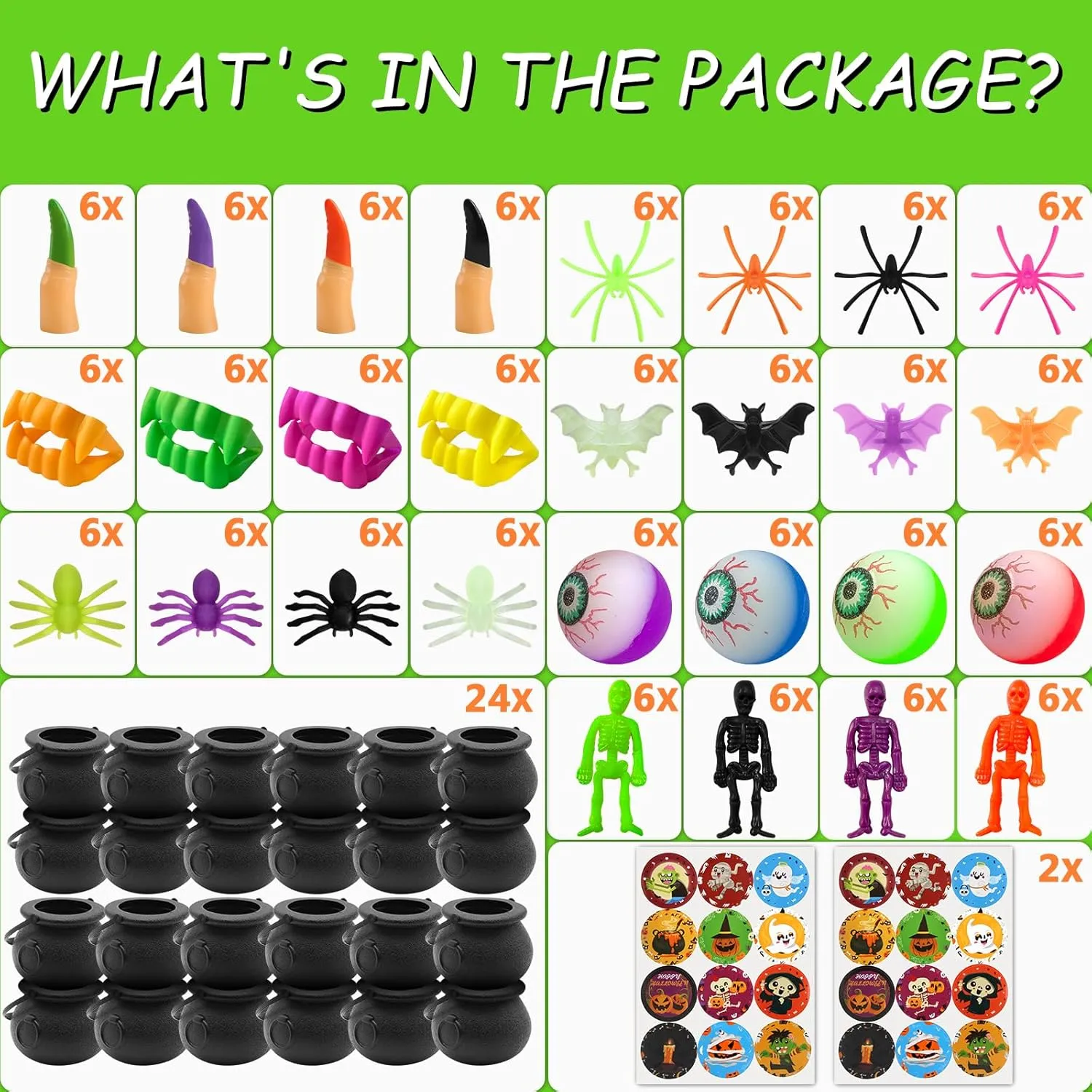 168 PCS Halloween Party Favors 24 Pack Prefilled Small Plastic Witch Cauldron Halloween Toys in Bulk Halloween Prizes Gifts Miniatures for Kids Trick or Treat