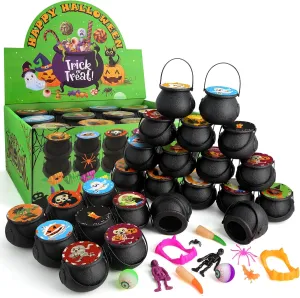 168 PCS Halloween Party Favors 24 Pack Prefilled Small Plastic Witch Cauldron Halloween Toys in Bulk Halloween Prizes Gifts Miniatures for Kids Trick or Treat