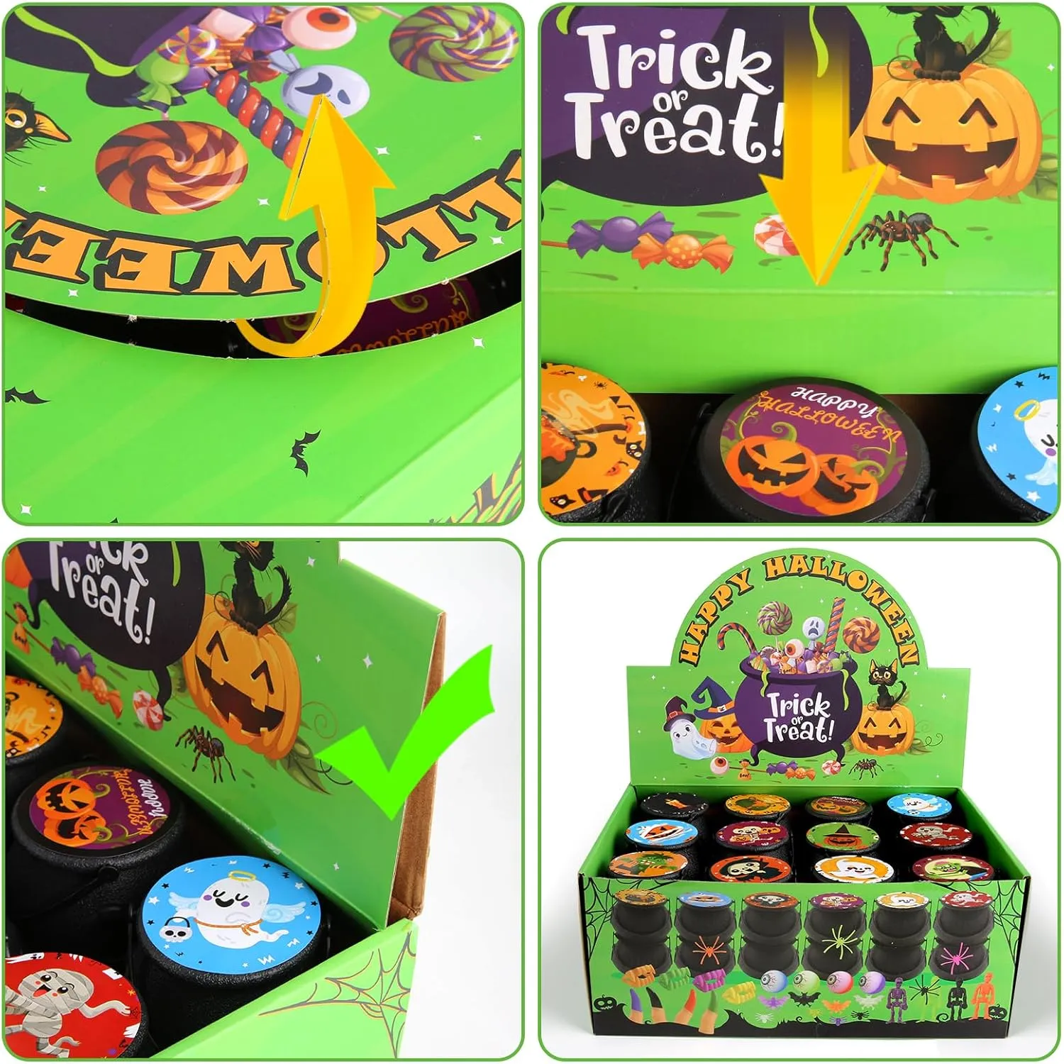 168 PCS Halloween Party Favors 24 Pack Prefilled Small Plastic Witch Cauldron Halloween Toys in Bulk Halloween Prizes Gifts Miniatures for Kids Trick or Treat