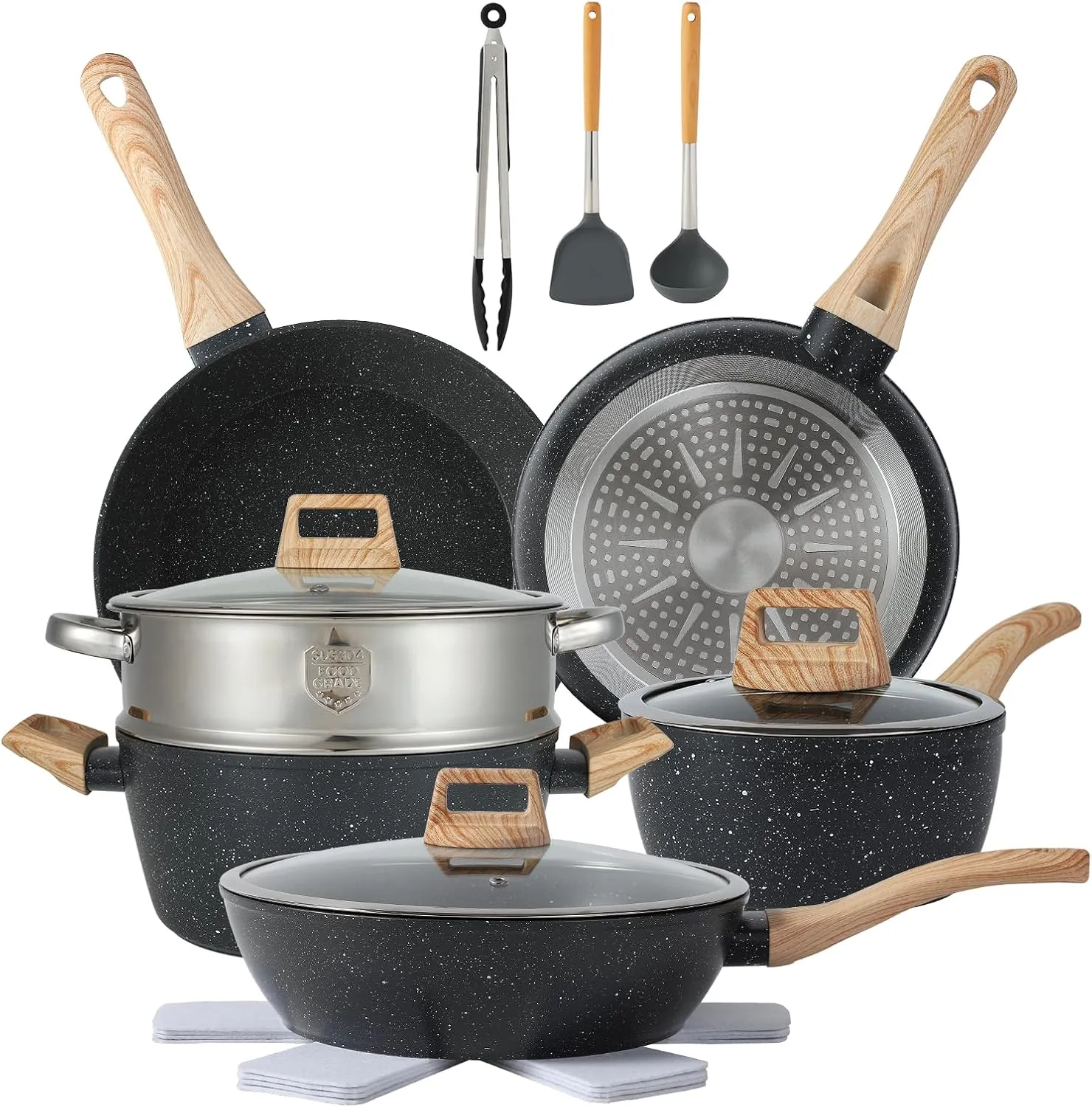 16PCS Pots and Pans Set Non Stick Cookware Set Nonstick with Cooking Set (black, 16pieces)