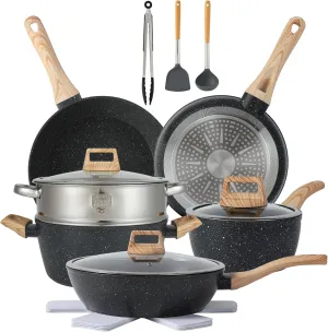 16PCS Pots and Pans Set Non Stick Cookware Set Nonstick with Cooking Set (black, 16pieces)
