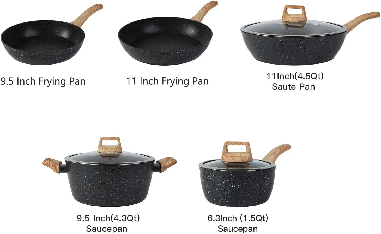 16PCS Pots and Pans Set Non Stick Cookware Set Nonstick with Cooking Set (black, 16pieces)