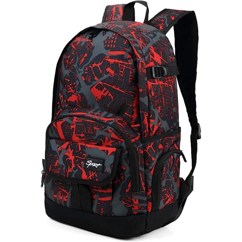 1pc Red Camouflage School Backpack - Ultra-Lightweight & Secure Laptop Compartment - Stylish College & Travel Bag for Trendsetters