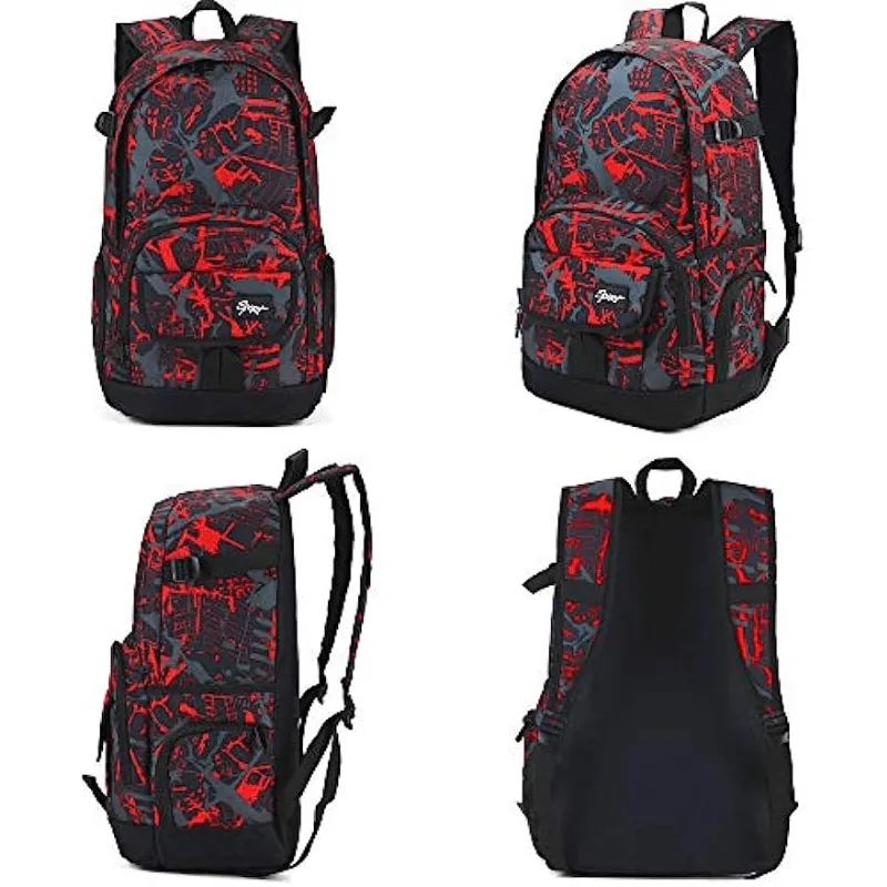 1pc Red Camouflage School Backpack - Ultra-Lightweight & Secure Laptop Compartment - Stylish College & Travel Bag for Trendsetters